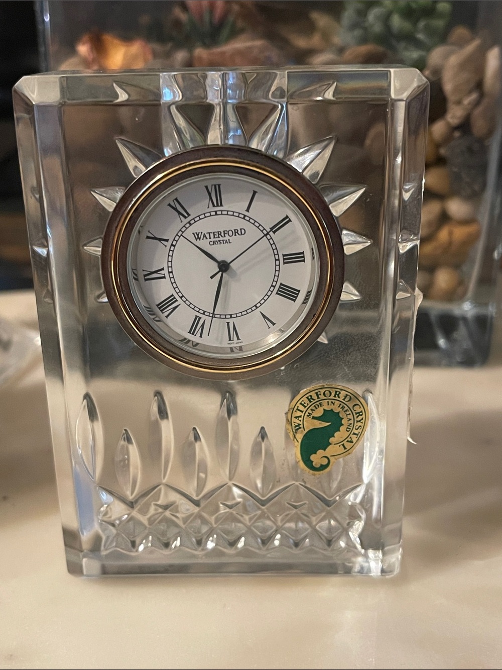 Waterford Clear Crystal Mantel Clock with Gold Trim